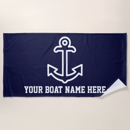 Personalisiertes blaues Boot Anchor Beach Handtuch (Vorderseite)