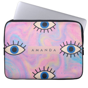 Personalisiertes Blaues Böse-Augen-Pop-Art auf Pas Laptopschutzhülle