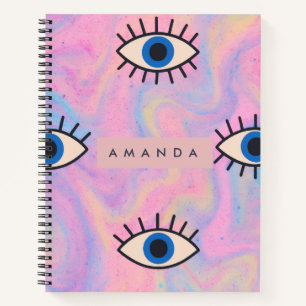 Personalisiertes Blaues Böse-Augen-Pop-Art auf Pas Notizblock