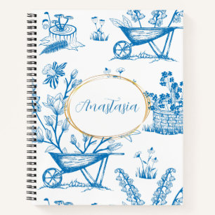 Personalisiertes blaues botanisches Blumen-Notizbu Notizblock