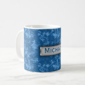 Personalisiertes Blaues Camouflage-Muster Kaffeetasse (Vorderseite Links)