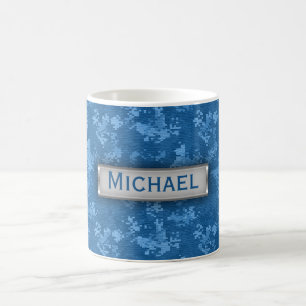 Personalisiertes Blaues Camouflage-Muster Kaffeetasse