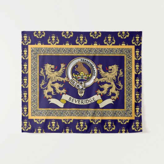 Personalisiertes blaues Clan-Abzeichen Beveridge Wandteppich (Vorderseite (Horizontal))