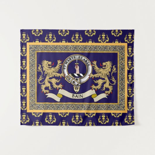 Personalisiertes blaues Clan-Abzeichen der Bain Wandteppich (Vorderseite (Horizontal))