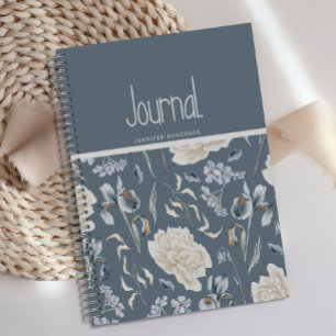 Personalisiertes blaues cremefarbenes Blumenjourna Notizblock