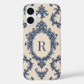 Personalisiertes blaues Damast-Monogramm Case-Mate iPhone Hülle (Rückseite)