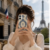 Personalisiertes blaues Damast-Monogramm Case-Mate iPhone Hülle