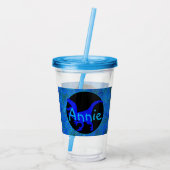 Personalisiertes blaues Dinosaurier-Hide  Acryltrinkbecher (Rückseite)