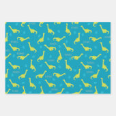 Personalisiertes Blaues Dinosaurier-Muster Geschenkpapier Set (Vorderseite)