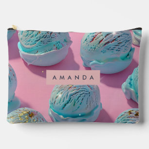 Personalisiertes blaues Eiscreme-Glitter-Muster Zubehörtasche