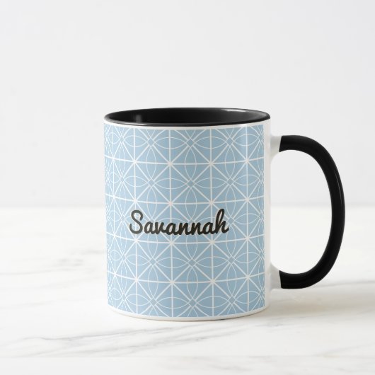Personalisiertes blaues Fliesenmuster Hübsch Boho Tasse (Rechts)