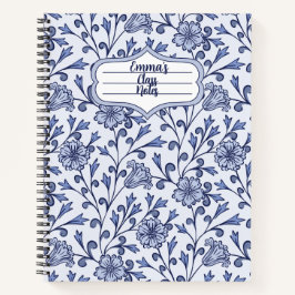Personalisiertes blaues florales Spiralnotizbuch 8 Notizblock