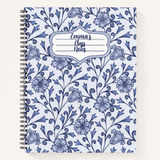Personalisiertes blaues florales Spiralnotizbuch 8 Notizblock