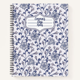 Personalisiertes blaues florales Spiralnotizbuch 8 Notizblock