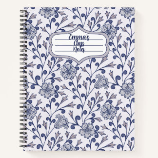 Personalisiertes blaues florales Spiralnotizbuch 8 Notizblock