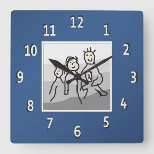 Personalisiertes blaues Gerahmtes Foto Quadratische Wanduhr