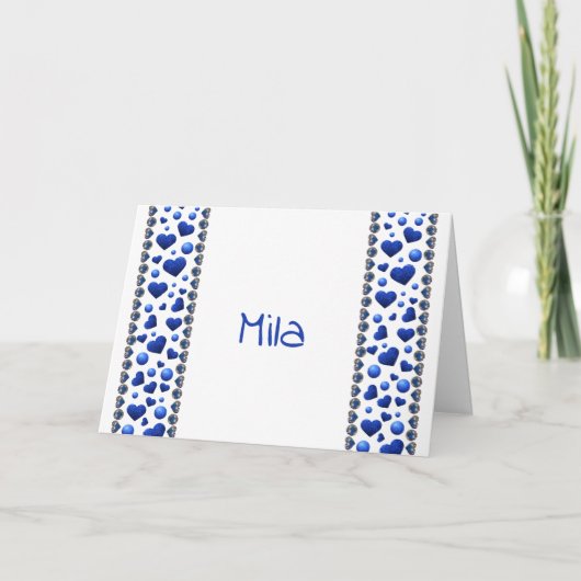 Personalisiertes, blaues Glitzer Herz Feiertagskarte (Vorderseite)