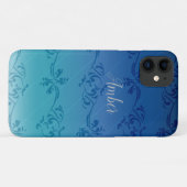Personalisiertes blaues Gradient-Leaf-Muster Case-Mate iPhone Hülle (Rückseite (Horizontal))