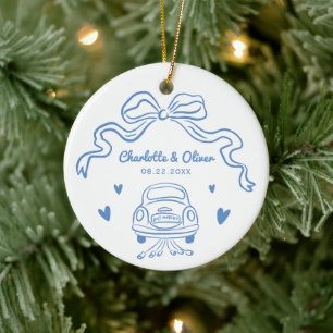 Personalisiertes blaues, handgezeichnetes, skurril keramik ornament