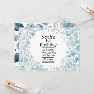 Personalisiertes blaues Herz - Einladung zum Gebur