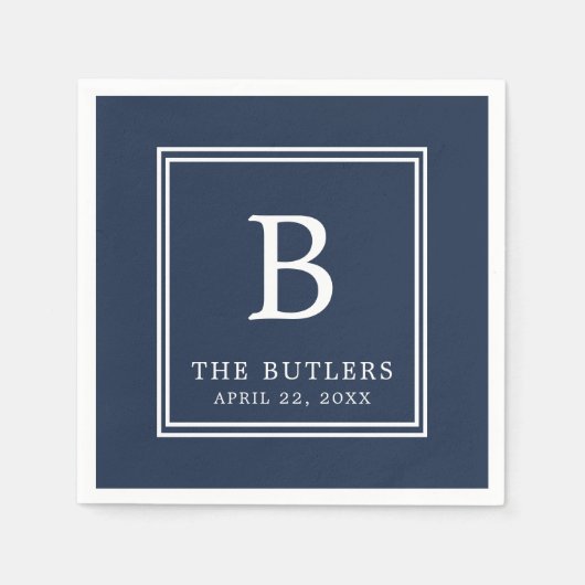 Personalisiertes blaues Hochzeitspapier Napkins Serviette (Vorderseite)