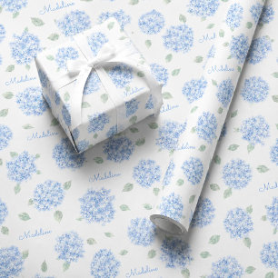 Personalisiertes Blaues Hortensien-Brautabschiedsg Geschenkpapier