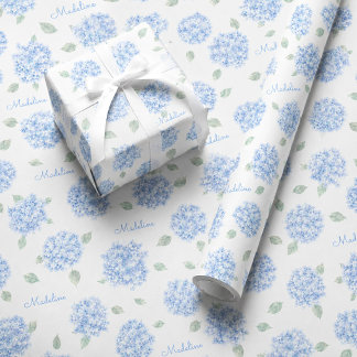 Personalisiertes Blaues Hortensien-Brautabschiedsg Geschenkpapier