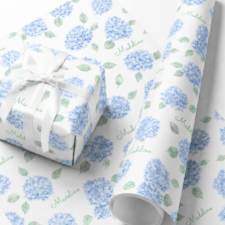 Personalisiertes blaues Hortensien-Brautabschiedsg Geschenkpapier