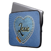 Personalisiertes blaues Jeans-Herz Laptopschutzhülle (Vorderseite Links)