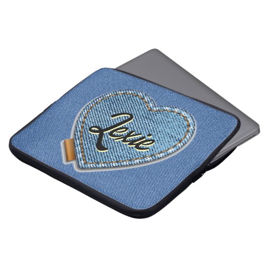 Personalisiertes blaues Jeans-Herz Laptopschutzhülle (Vorne Oben)