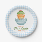 Personalisiertes Blaues Kariertes Kicheeier Mein e Pappteller (Vorderseite)