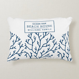 Personalisiertes blaues korallenrotes Muster - Dekokissen