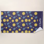 Personalisiertes blaues Pickleball Strandtuch (Vorderseite)