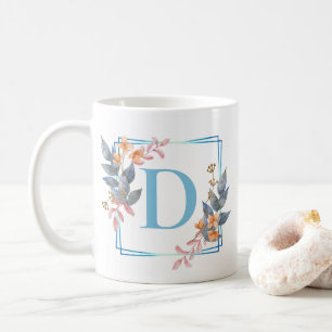 Personalisiertes blaues quadratisches Blumenrand-M Kaffeetasse
