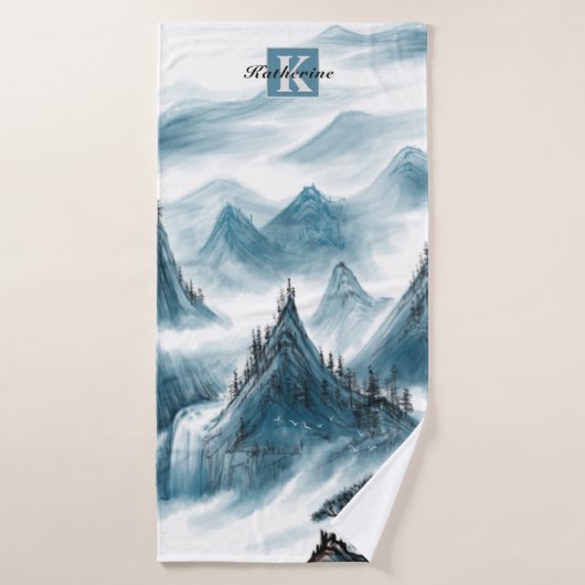 Personalisiertes blaues Rolling Mountain View Bade Badehandtuch (Badehandtuch)