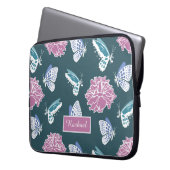 Personalisiertes blaues Schmetterling und rosa Ros Laptopschutzhülle (Vorderseite Links)