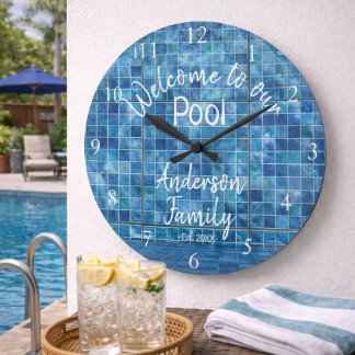 Personalisiertes blaues Schwimmbad Wasser Herzlich Große Wanduhr