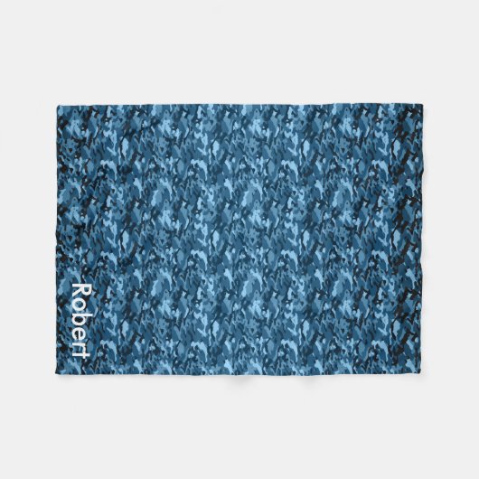 Personalisiertes blaues Tarnungs-Camouflage-Muster Fleecedecke (Vorderseite (Horizontal))