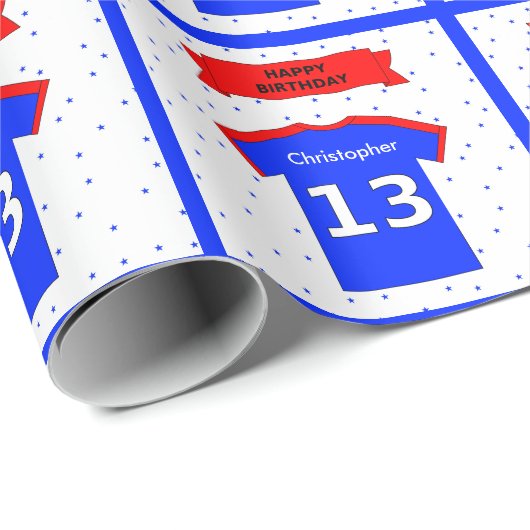 Personalisiertes blaues Tee zum 13. Geschenkpapier (Rolleneckpunkt)