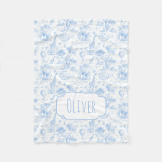 Personalisiertes blaues Toile-Safari-Baby-Shower-G Fleecedecke
