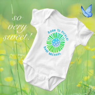 Personalisiertes Blaues und grünes Pickleball Baby Strampler