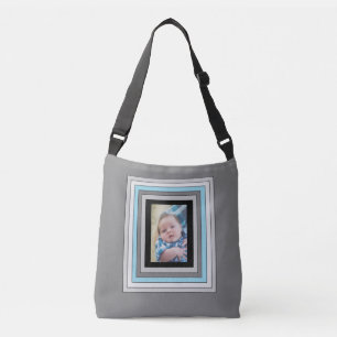 Personalisiertes blaues und schwarzes Foto Tote Ba Tragetaschen Mit Langen Trägern