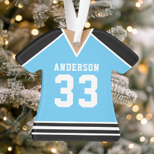 Personalisiertes blaues und schwarzes Hockey-Triko Ornament