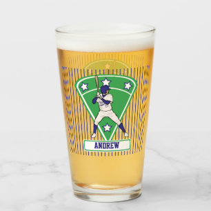Personalisiertes blaues und weißes Baseball Glas