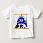 Personalisiertes blaues und weißes Eis-Hockey Baby T-shirt (Vorderseite)