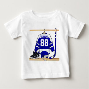 Personalisiertes blaues und weißes Eis-Hockey Baby T-shirt