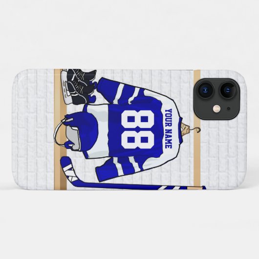 Personalisiertes blaues und weißes Eis-Hockey Case-Mate iPhone Hülle (Rückseite (Horizontal))