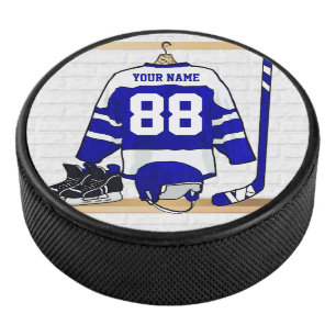 Personalisiertes blaues und weißes Eis-Hockey Eishockey Puck