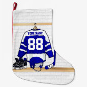 Personalisiertes blaues und weißes Eis-Hockey Großer Weihnachtsstrumpf (Vorderseite)