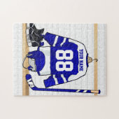 Personalisiertes blaues und weißes Eis-Hockey Puzzle (Horizontal)